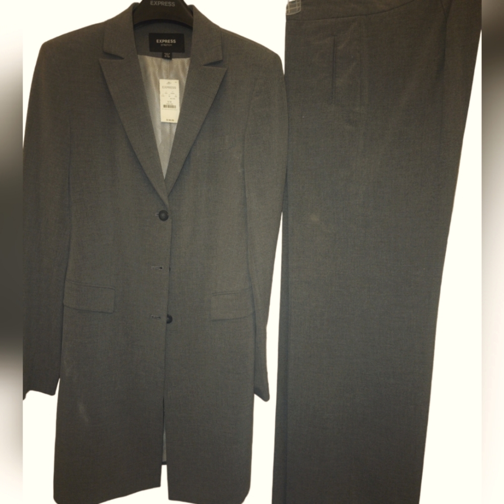 NWT Vintage Express womens suit grey jacket 9/10 pants 7/8